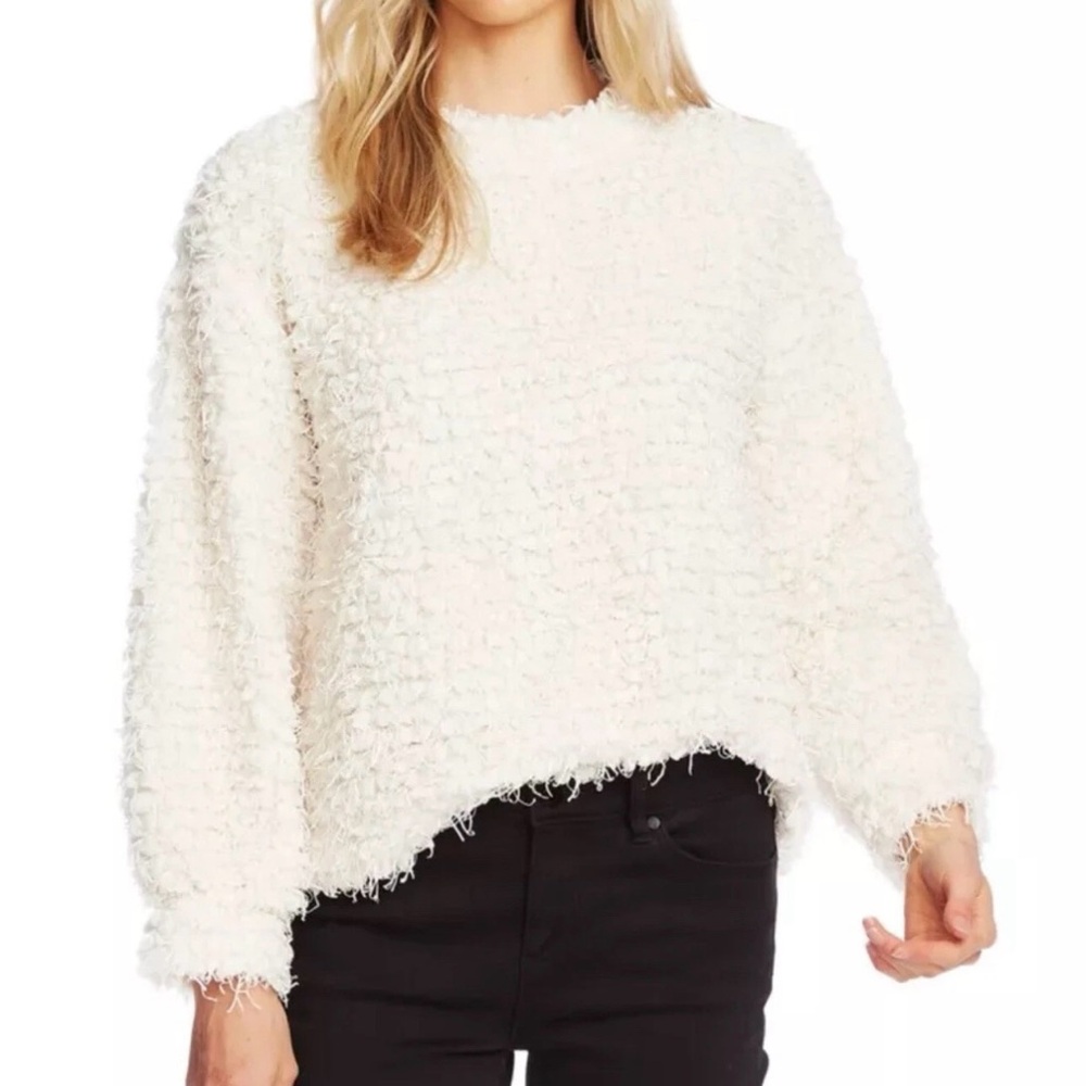 Vince Camuto Ivory Fuzzy Shaggy Long Sleeve Boho Festival Sweater L